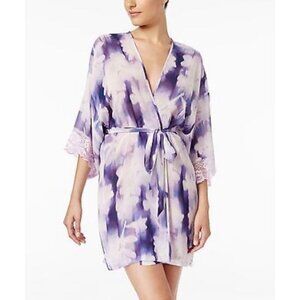 Linea Donatella Violet Purple Floral Lace Trim Sheer Robe Women’s Small Medium